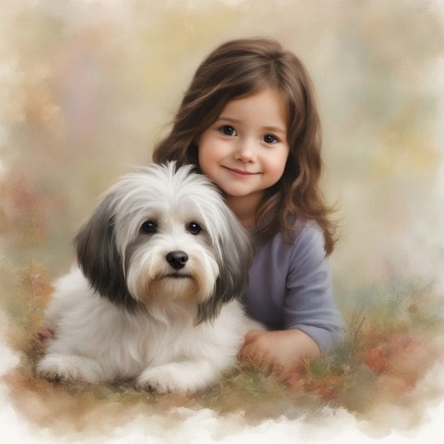 A painting of a little girl and her dog.