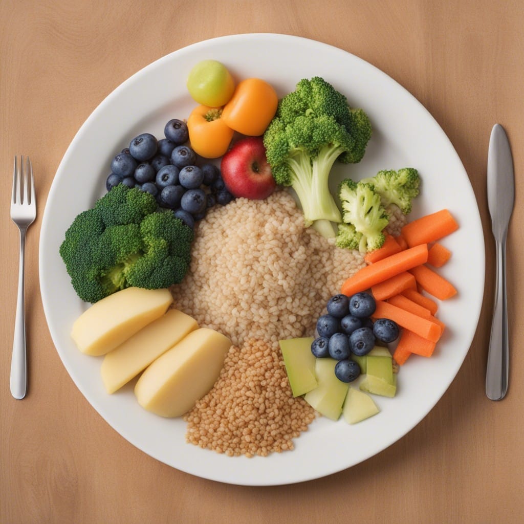 A plate with rice, vegetables, and a fork.
