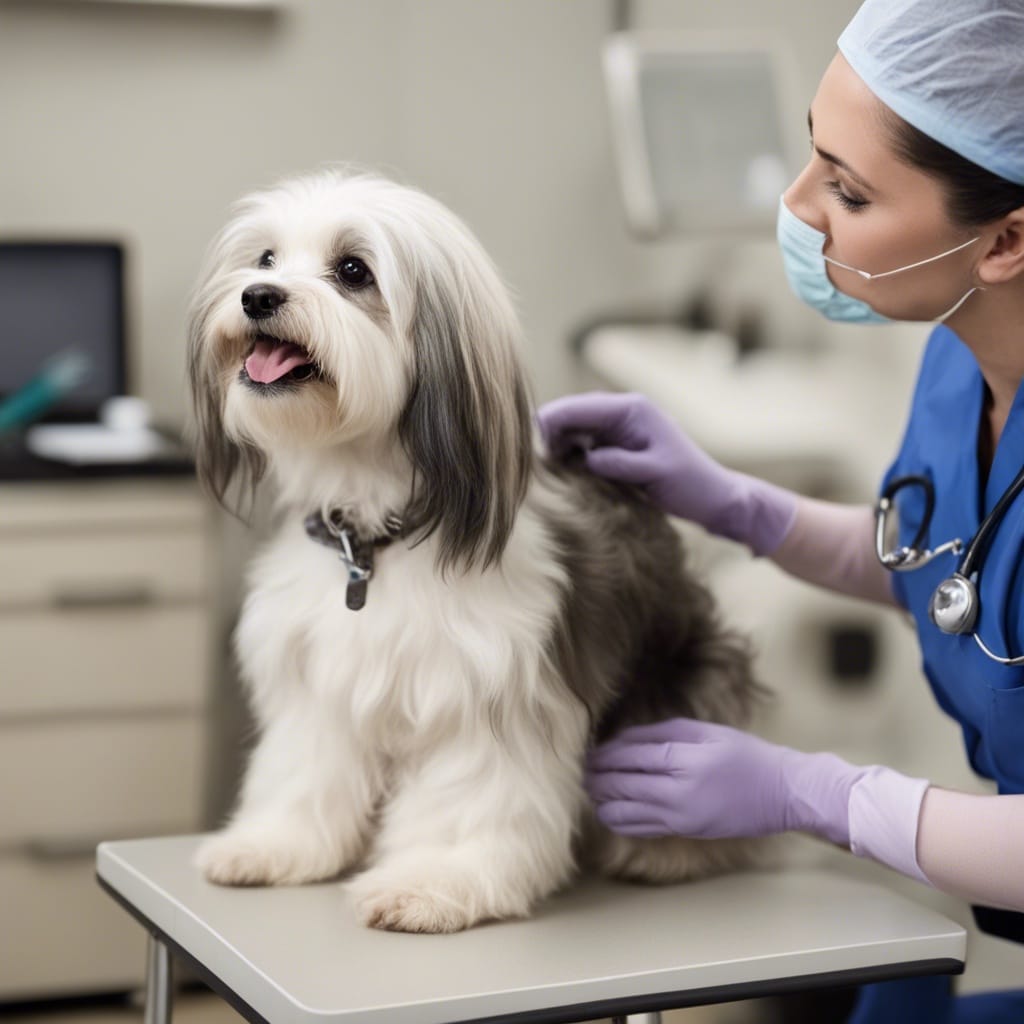 A female veterinarian is taking care of a dog.