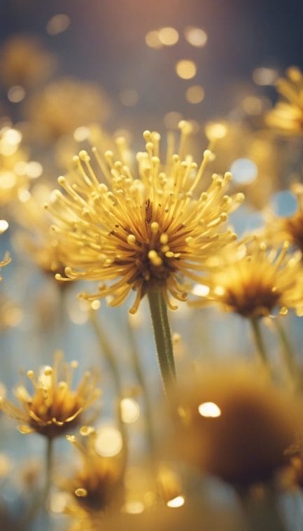 A close up of yellow dandelions with bokeh.